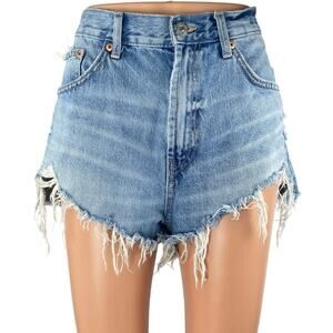 Zara Womens Blue High Waisted Distressed Cut Off Frayed Denim Jean Shorts Size 8